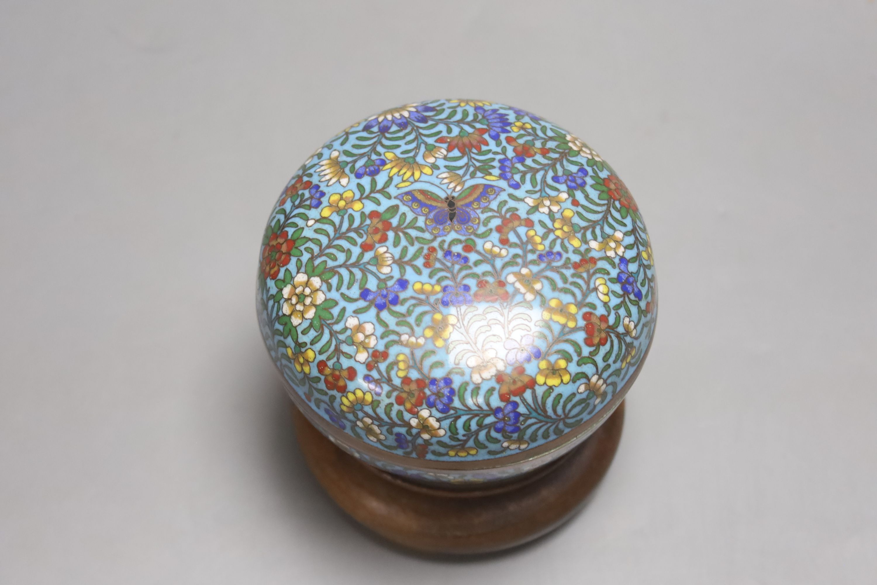 A 19th century Japanese blue ground cloisonne box on stand, height 9cm